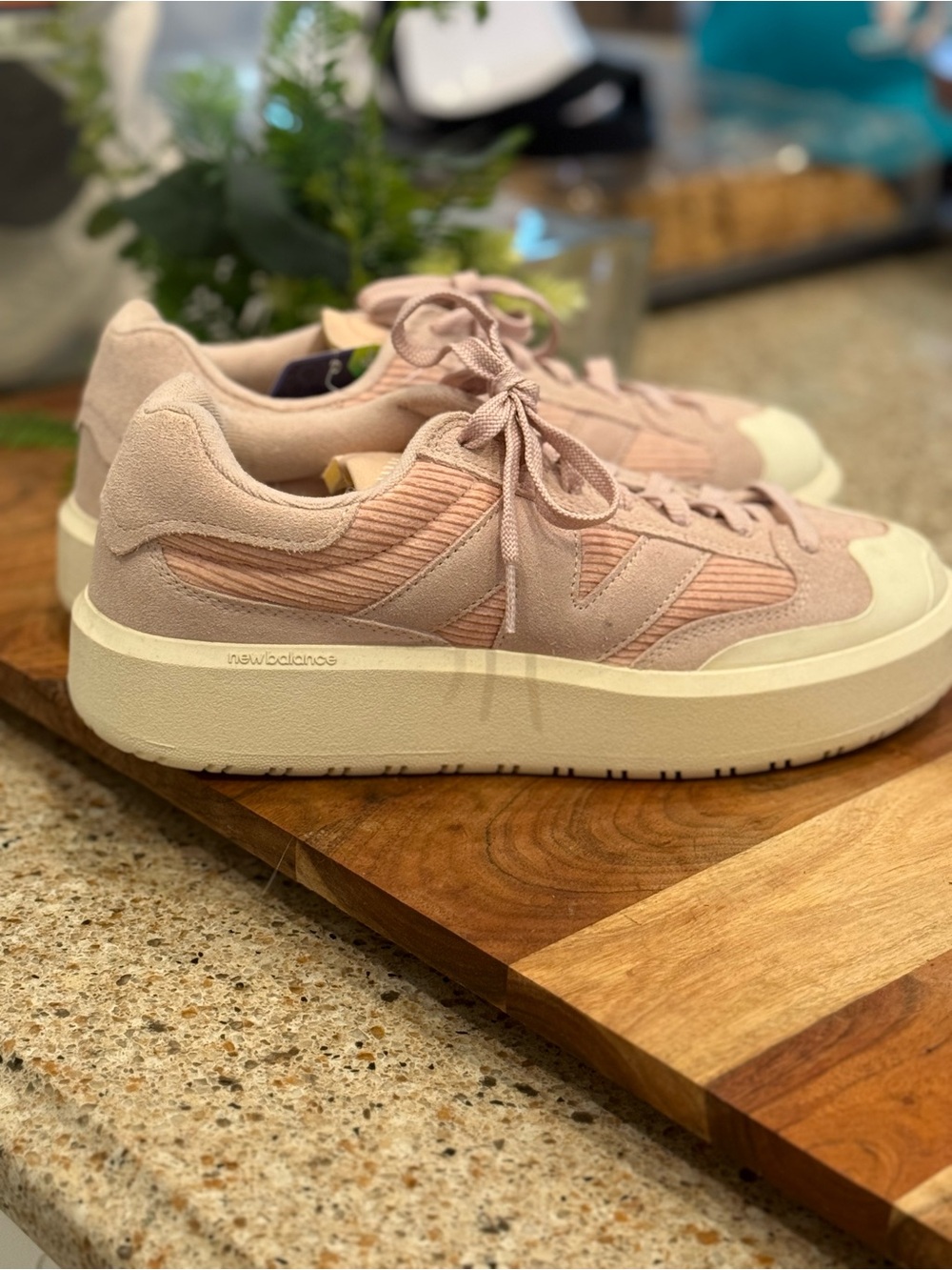 New Balance Women's Blush Pink Suede Platform Sneakers